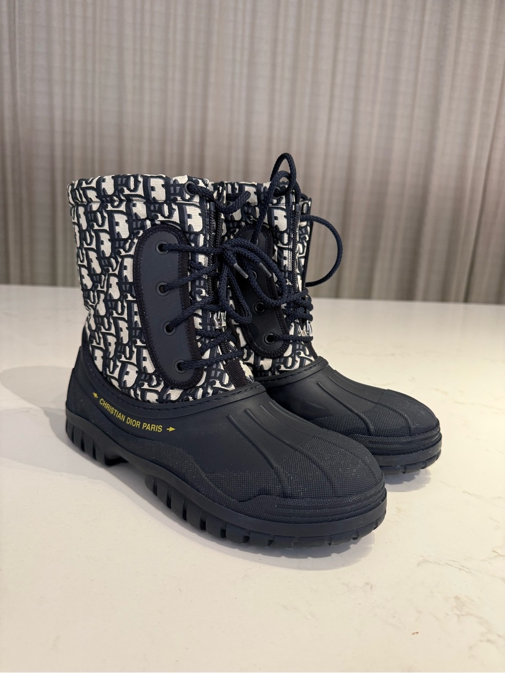 Dior Navy and White Logo Lace-Up Rain Boots